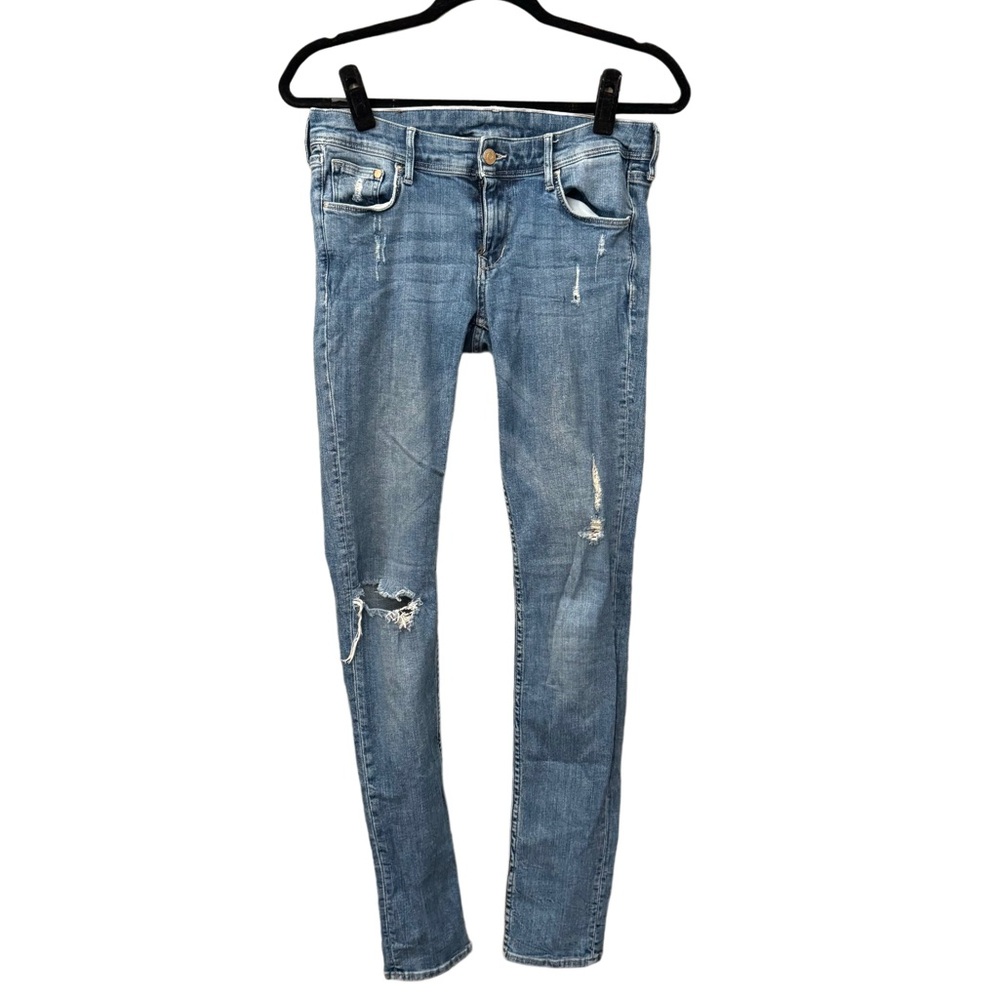 H&M Stretchy Distressed Denim Straight Skinny Jeans size 29
